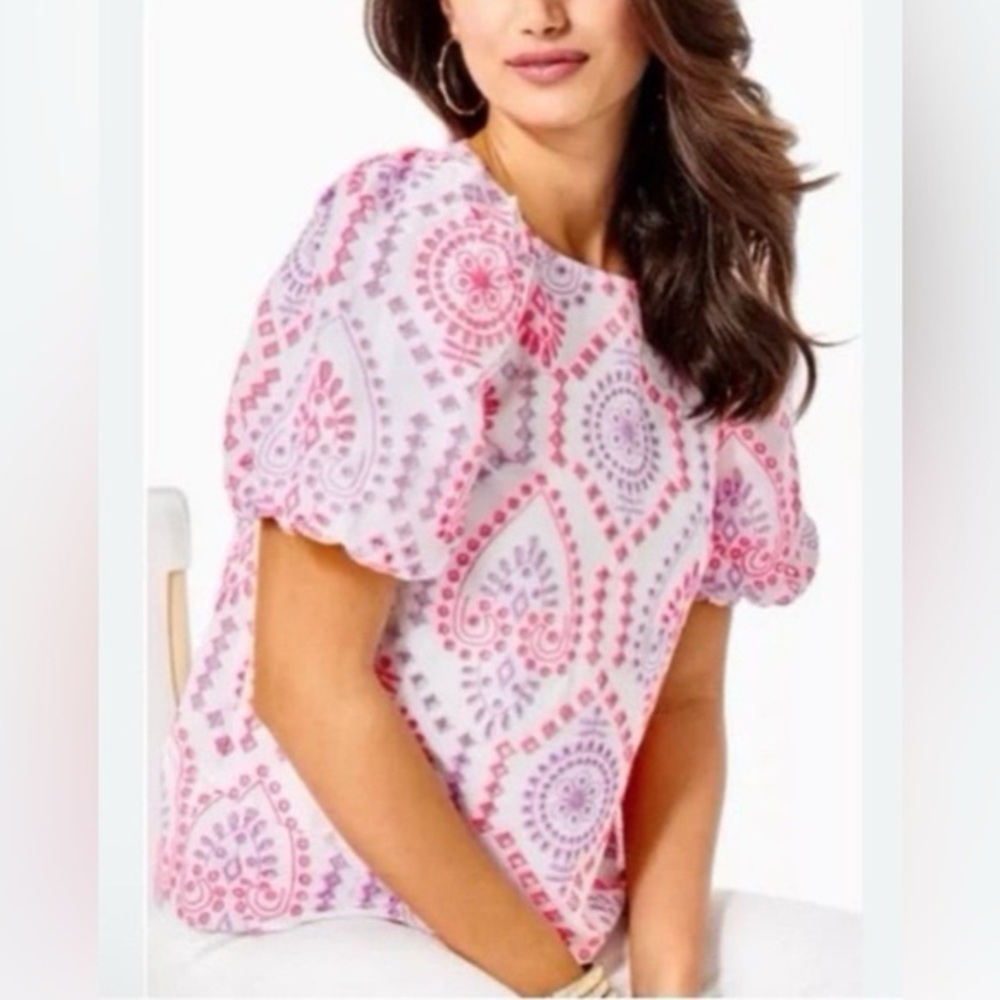 Lilly Pulitzer Pink and Purple Geometric Blouse